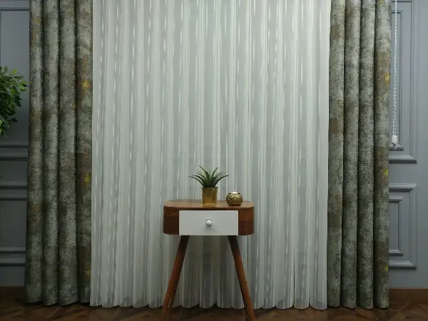 Salon - 2021 Sezonu - Tül Dikey Zebra Perde - Fon Kumaşlı Tül Dikey Perde - Stor Tül Perde Hepsi Birarada- Sarı