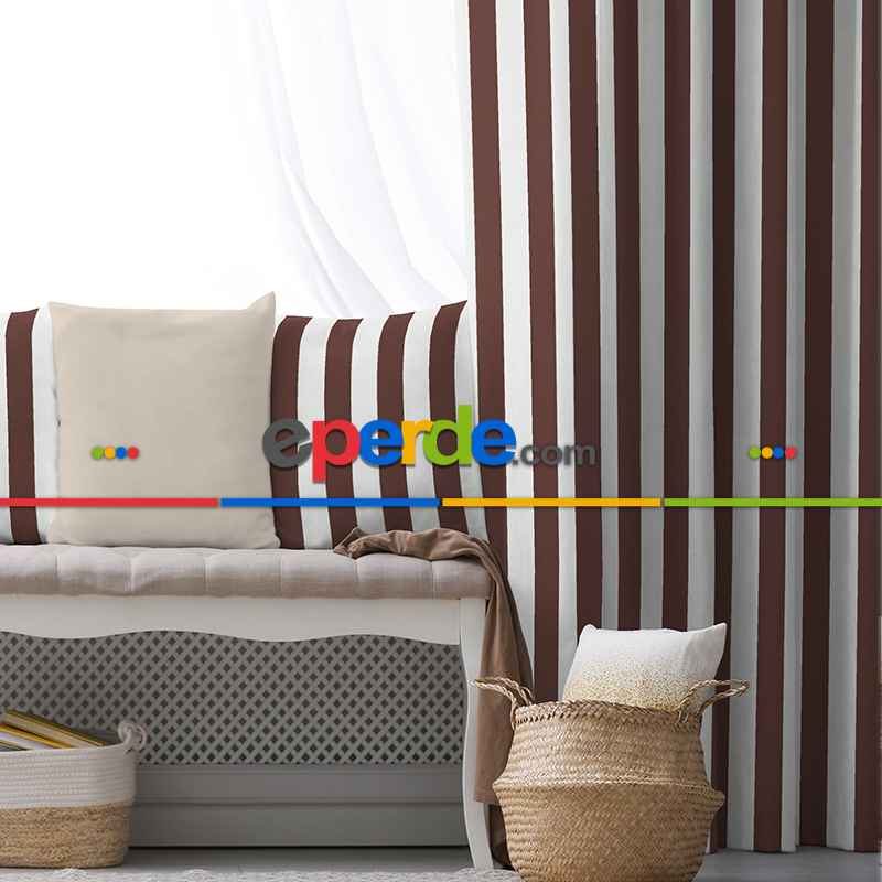 Çizgili Fon Perde Evim1622-3 Kumaşı Kalındır Duck Bezi Değildir