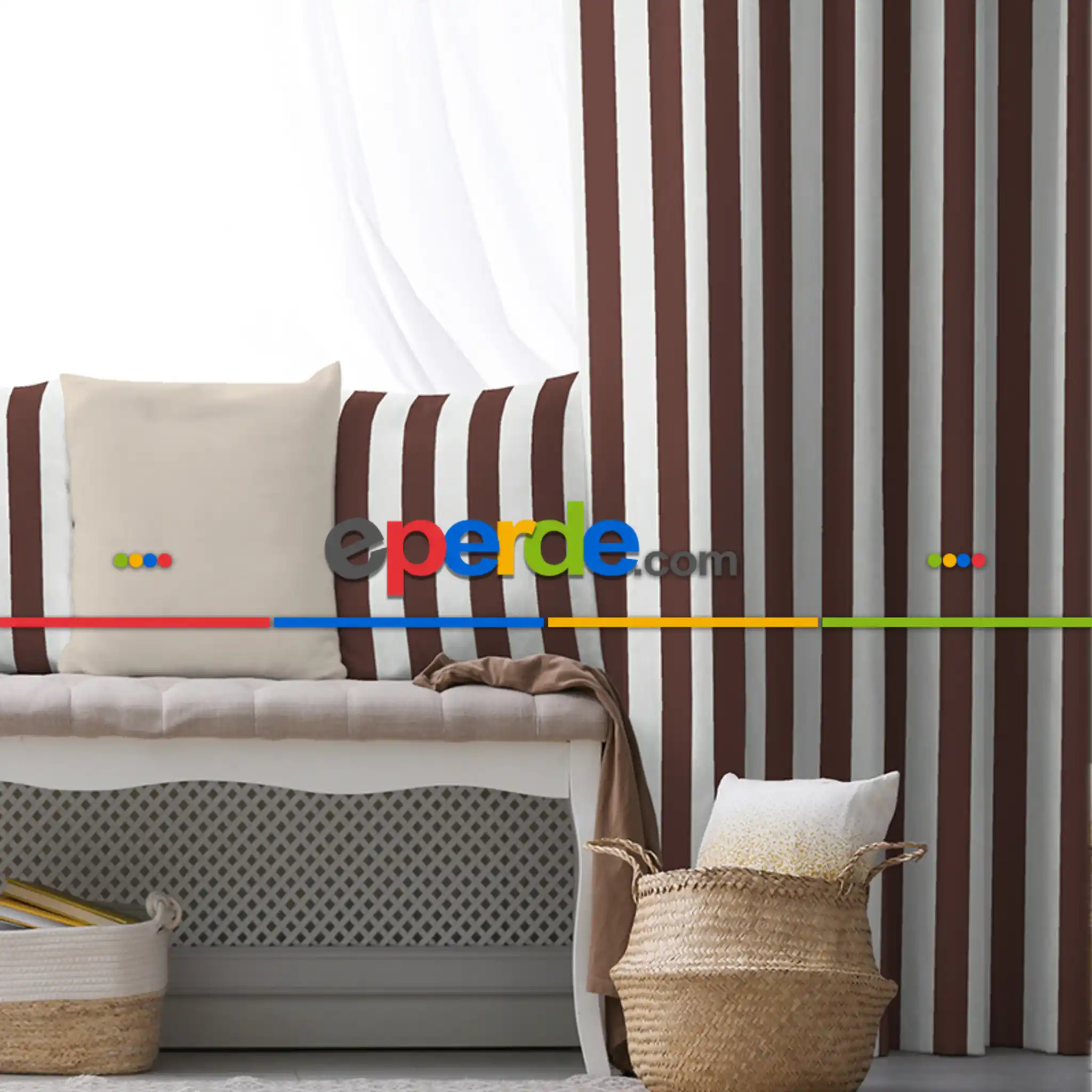 Çizgili Fon Perde Evim1622-3 Kumaşı Kalındır Duck Bezi Değildir