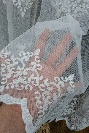 Grek Serpme Damask Desenli Motif İşlemeli - Ütü İstemez Tül Perde