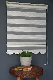 Halim Perdesan Plz-800 Keten & Beyaz Renk Etekli Veya Eteksiz Zebra Stor Perde