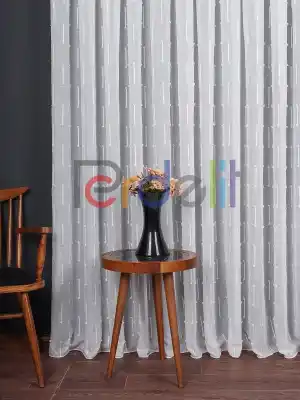 Minimal Çizgili Ekru Keten Tül Perde | Modern Ve Zarif Görünüm
