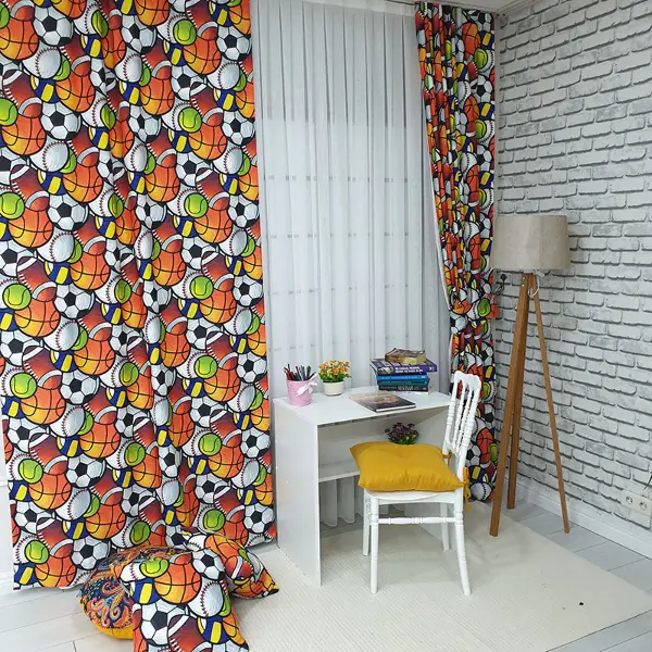 Çocuk Odası Fon Perde Evm390 _c - Kumaşı Kalındır Duck Bezi Değildir.- Beyaz-Turuncu-Kahve-Çok Renkli