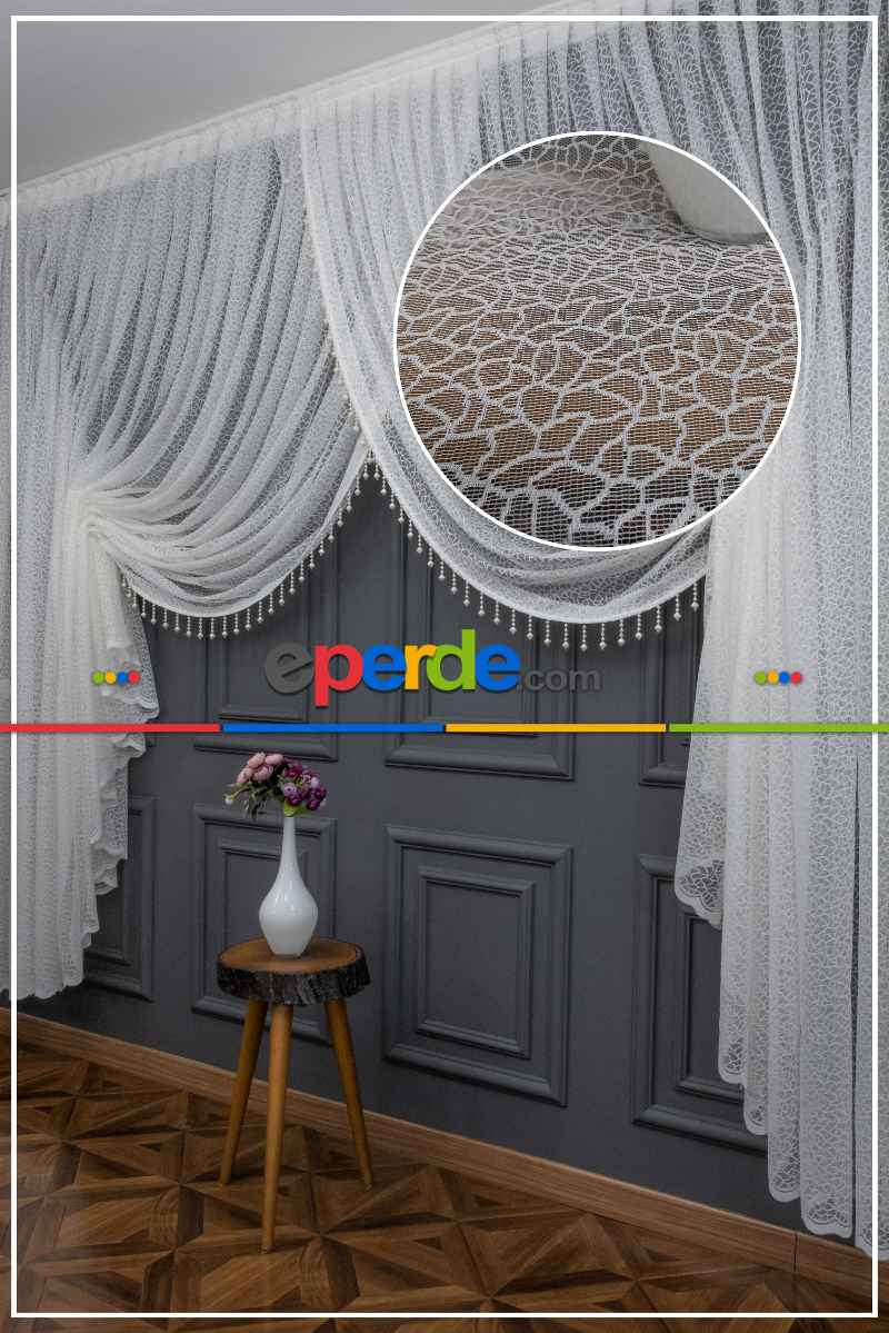 Yanki Kruvaze Tül Arı Peteği Tül Kristal İnci Boncuklu