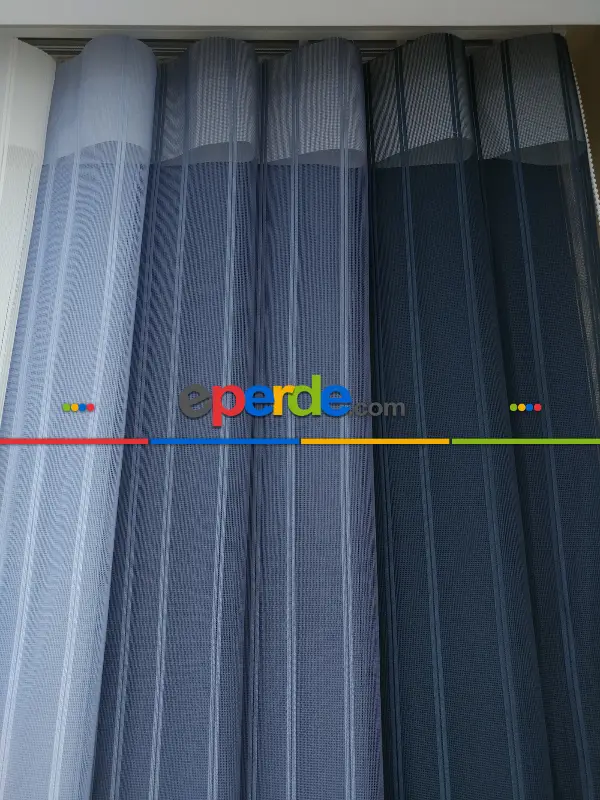 Salon - Akıllı Tül Perde 1. Kalite Çizgili Tül Dikey Zebra Perde Füme Gri Lila Ekru- Gri-Füme-Antrasit