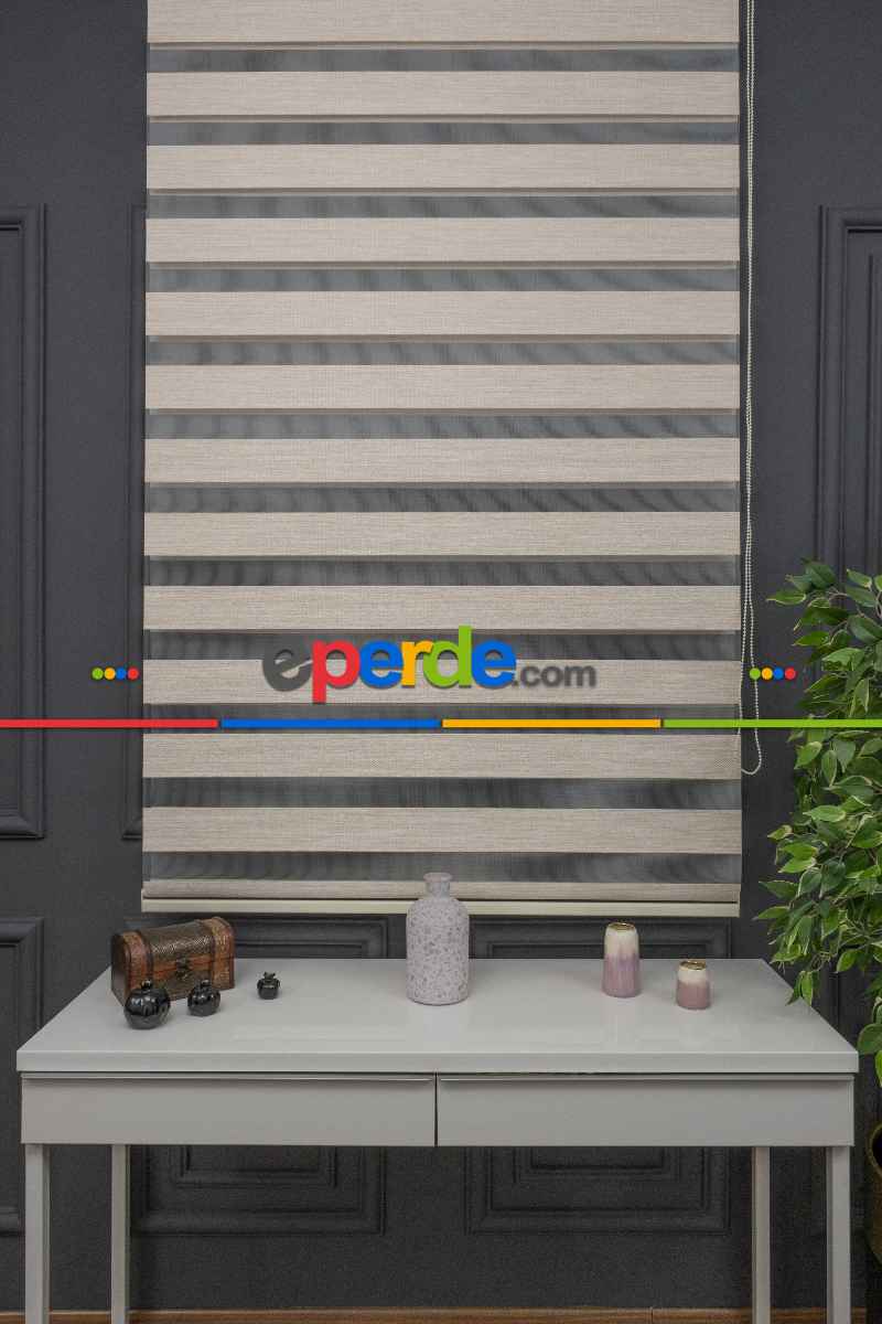 Hasır Bambu Zebra, Kalın Doku Zeminli Bej