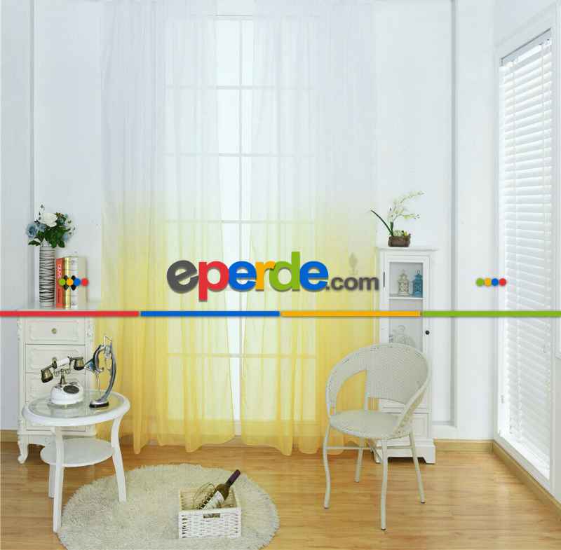 Mutfak - Renkli Geçişli Yeni Moda Pastel Renk Tül Perde - Sarı - Kurşunlu Tül