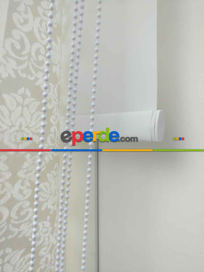 Jakar Örme Tül-alvina 805 Krem Çiftli Sistem Dantel Desenli Perde- Krem