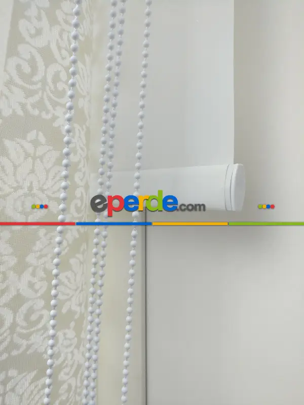 Jakar Örme Tül-alvina 805 Krem Çiftli Sistem Dantel Desenli Perde- Krem