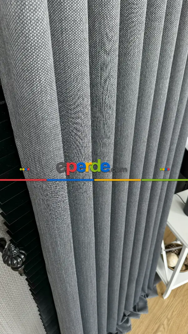 Koyu Gri Düz Jakar Dokuma, Premium Kalite Serisi Hasır Doku Fon Perde