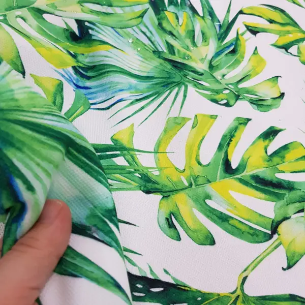 Tropikal Desenli Fon Perde Evm226 -t - Kumaşı Kalındır Duck Bezi Değildir.- Yeşil-Beyaz