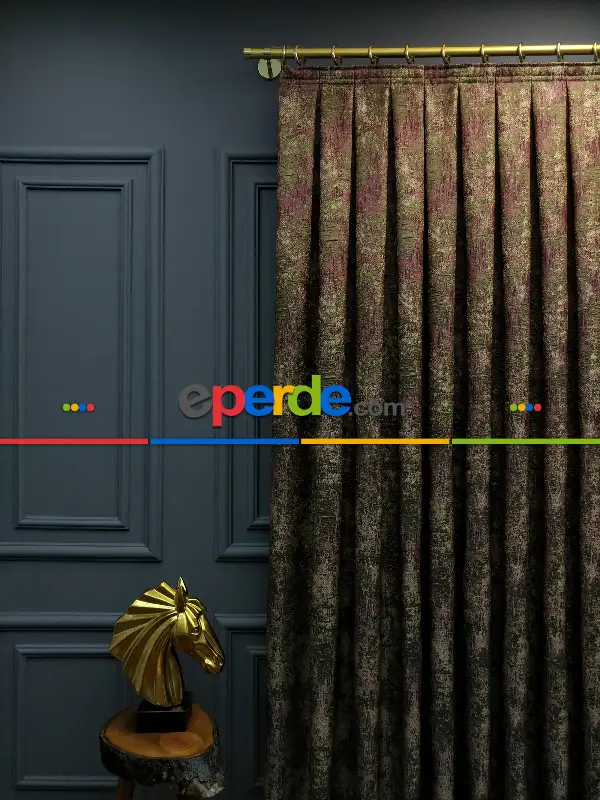 Modern Desenli Jakarlı Fon Perde Yeni Seri 401- Bej-haki-mürdüm