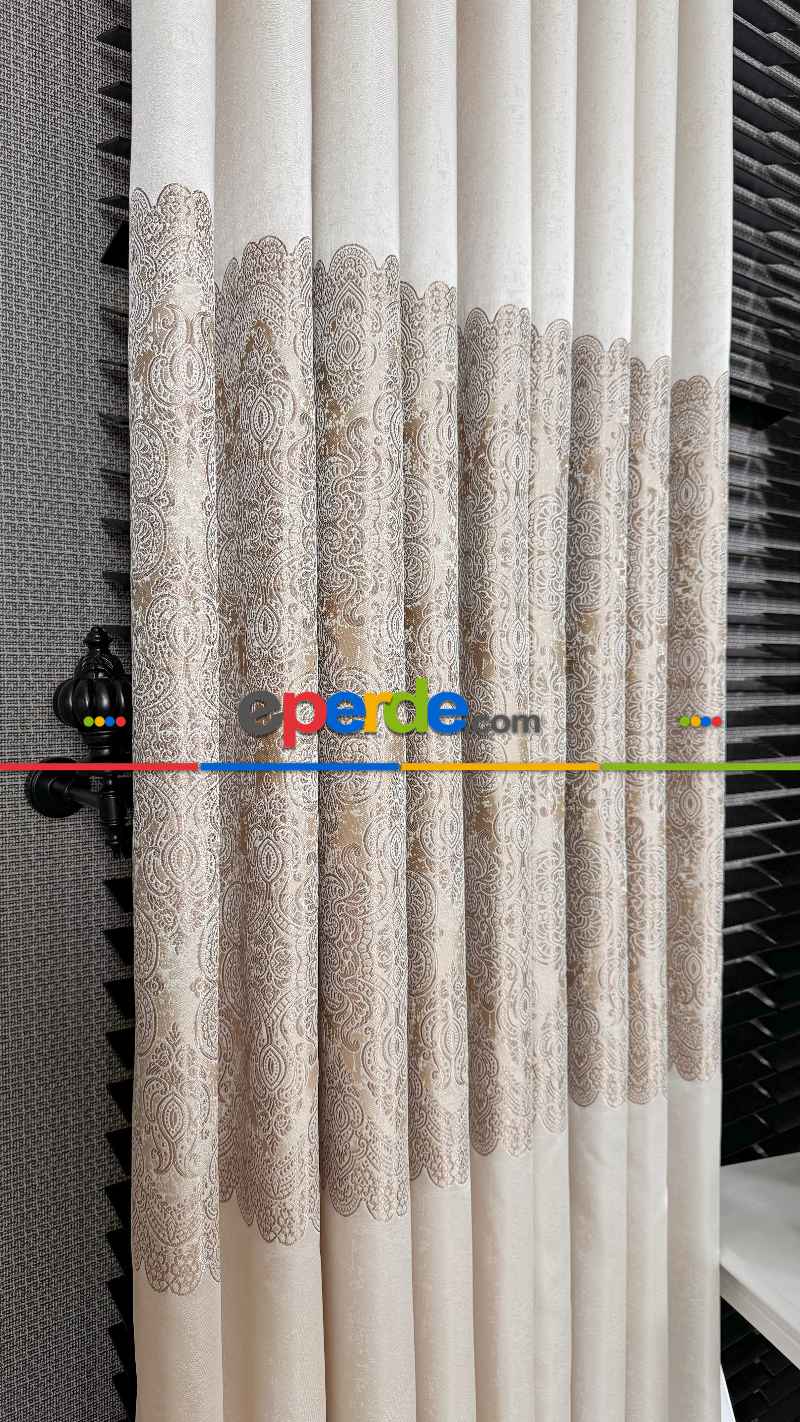 Krem Fon Perde, Damask Desenli