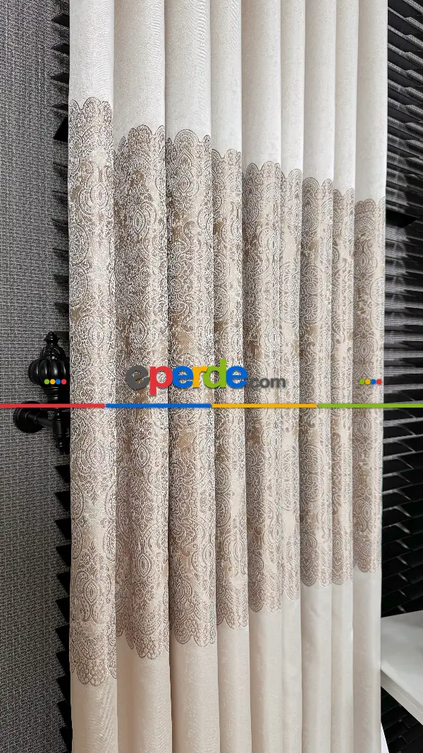 Krem Fon Perde, Damask Desenli