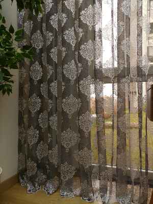 Damask Desenli Floş Örme Tül Perde- Siyah-Gri-Füme-Antrasit