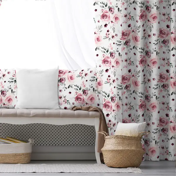 Çiçek Desenli Fon Perde Evim502 Kumaşı Kalındır Duck Bezi Değildir- Mavi-beyaz