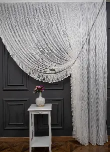 Yalancı Kruvaze - Tülden Fon - Halat İle Yana Toplamalı Tül - Kordon Toplama Tül - Çift Veya Tek Kanat - Püskül Ve Kordon Bağı İlave Ücretlidir - Kurşunlu Tül