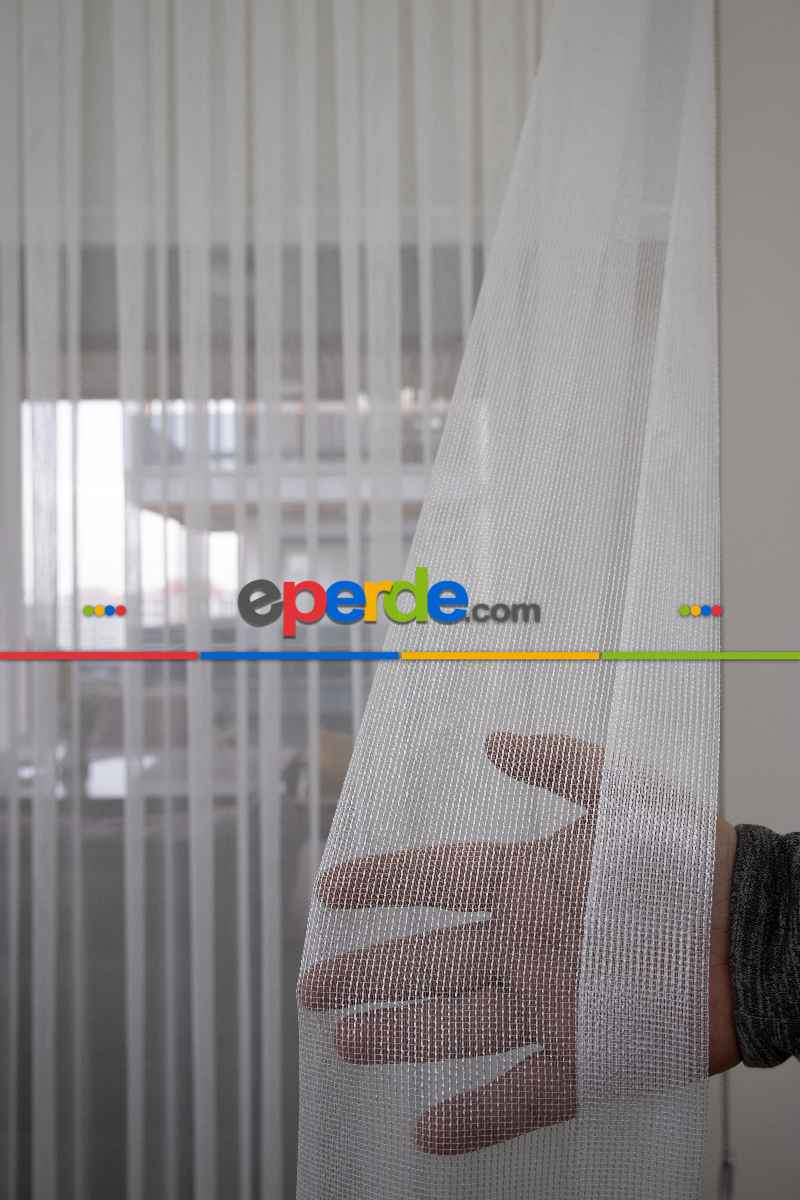 Mutfak - Çizgili Düz Tül Perde - Dökümlü - Ütü İstemez