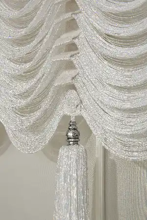 Drape Dar Bant Kadife Bantlı Yarım Şelale İp Perde Beyaz- Beyaz