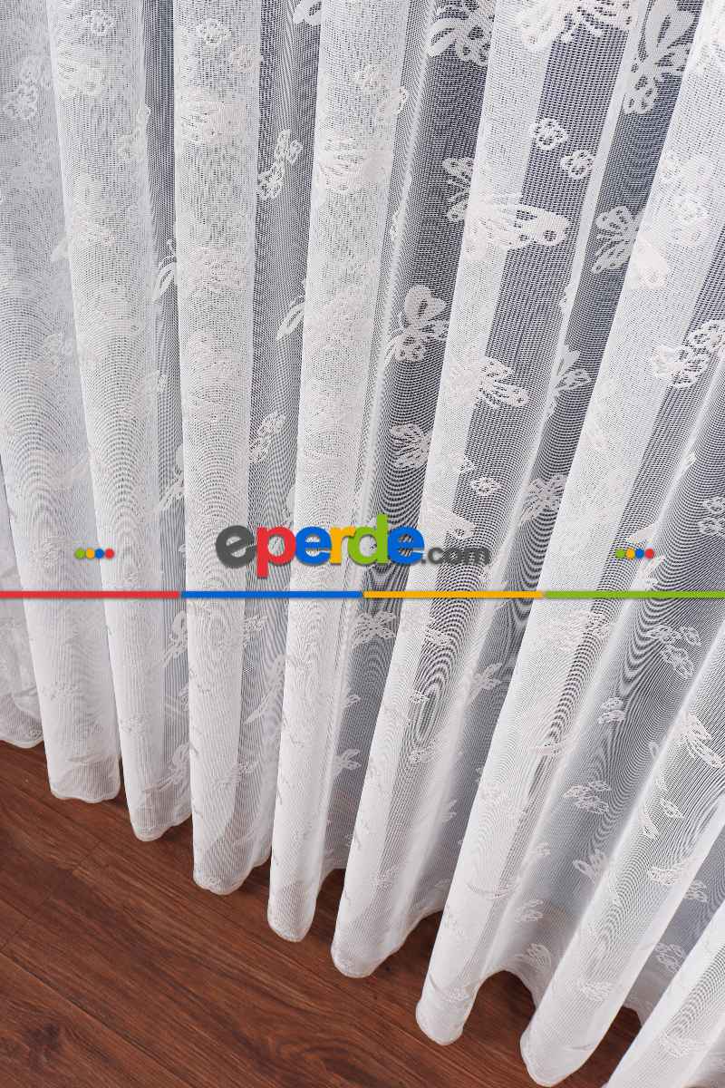 Çocuk Odası - Kelebek Desenli Örme Tül Perde