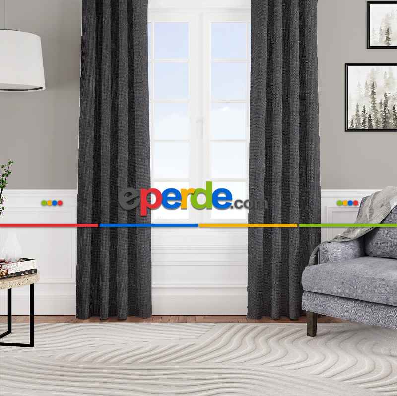 Kadife Dokulu Fon Perde Pilesiz Tek Kanat Siyah
