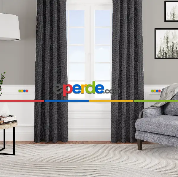 Yatak Odası - Kadife Dokulu Fon Perde Pilesiz Tek Kanat Siyah