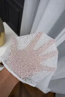 Gümüş Simli İnce Çizgili Gramajlı Dökümlü Kaliteli Tül Ekru