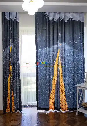 Hazır Ölçülü Dökümlü Kumaştan Yol Şerit Manzaralı Baskılı Pilesiz Fon Perde 1. Kalite