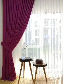 Mürdüm - Düz Fon Perde ( Dökümlü Fon Perde)- Kırmızı Koyu