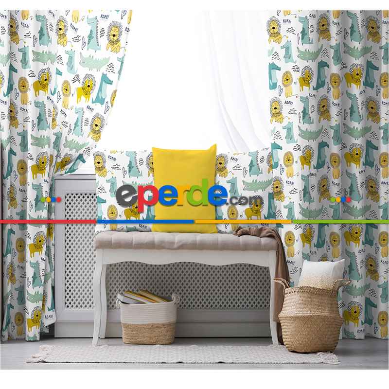 Çocuk Odası Fon Perde Evim1088 Kumaşı Kalındır Duck Bezi Değildir- Mavi-beyaz