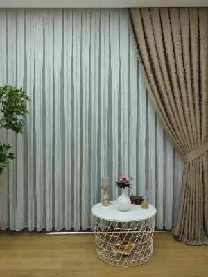 Çizgili Keten Tül Perde- Ekru - Kurşunlu Tül