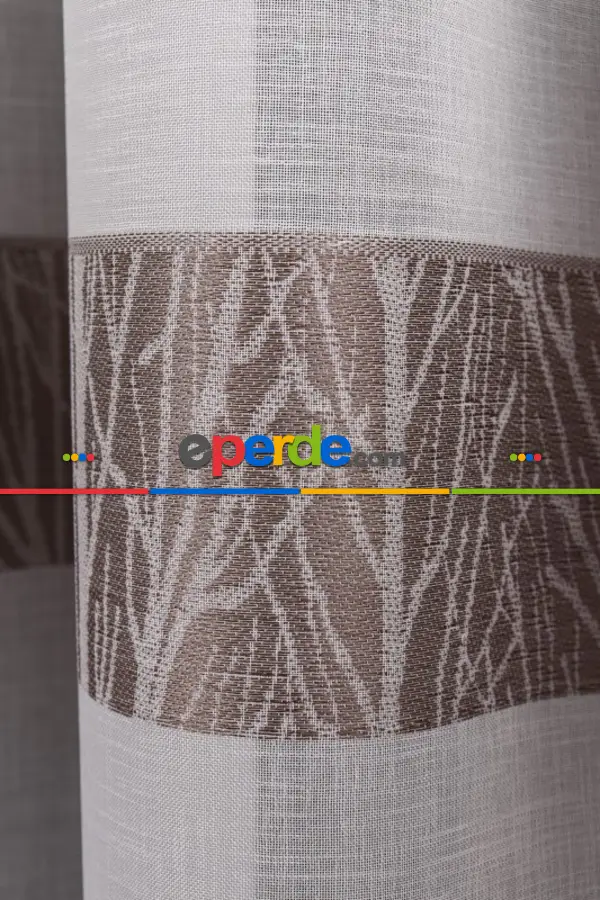 Salon Tül Modelleri - Keten Etek Dokuma Ekru-gri Tül Perde