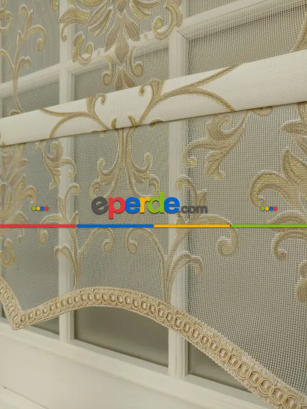 Yatak Odası - Yakma Tül Stor - Çiftli Sistem Desenli Perde (burn Out)- Nohut Rengi-açık Vizon