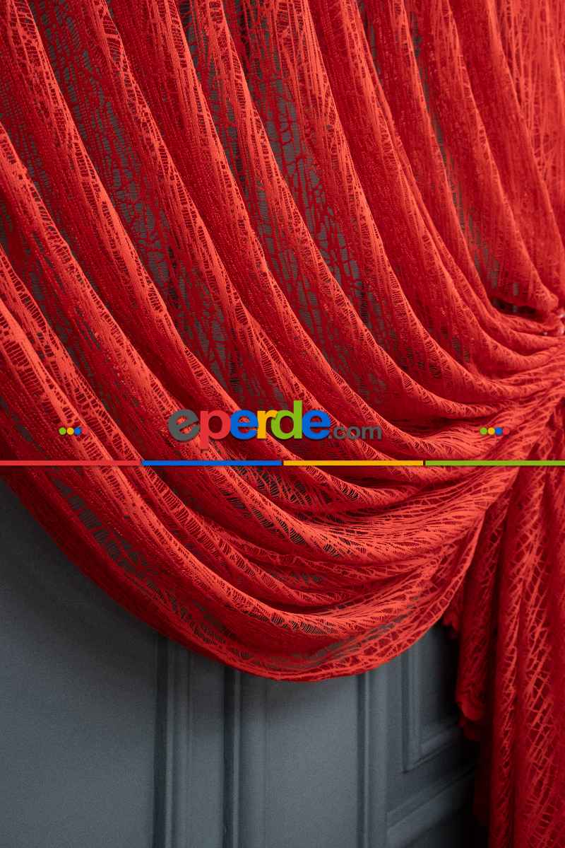 Kırmızı Renk Tül Perde / Camkırığı Tül