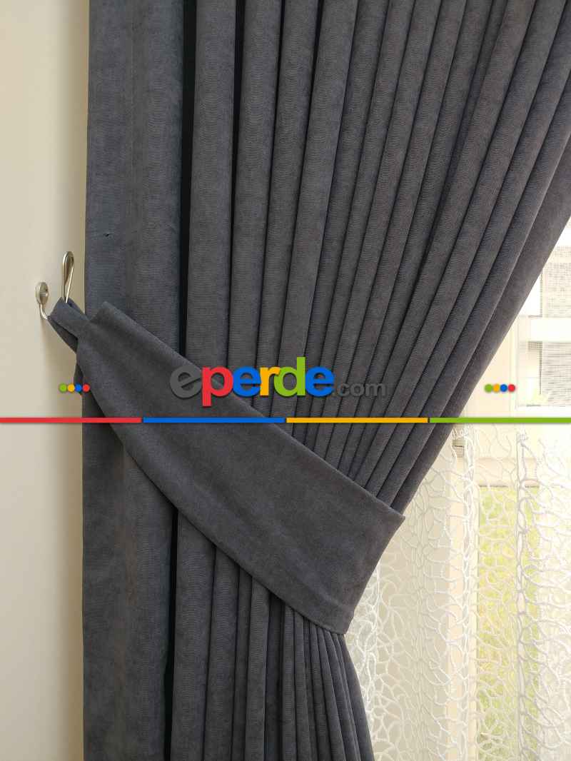 Gri Koyu Düz Fon Perde Koyu Gri Dökümlü Birinci Kalite 300 Cm Geniş En Daha Hesaplı- Gri Koyu