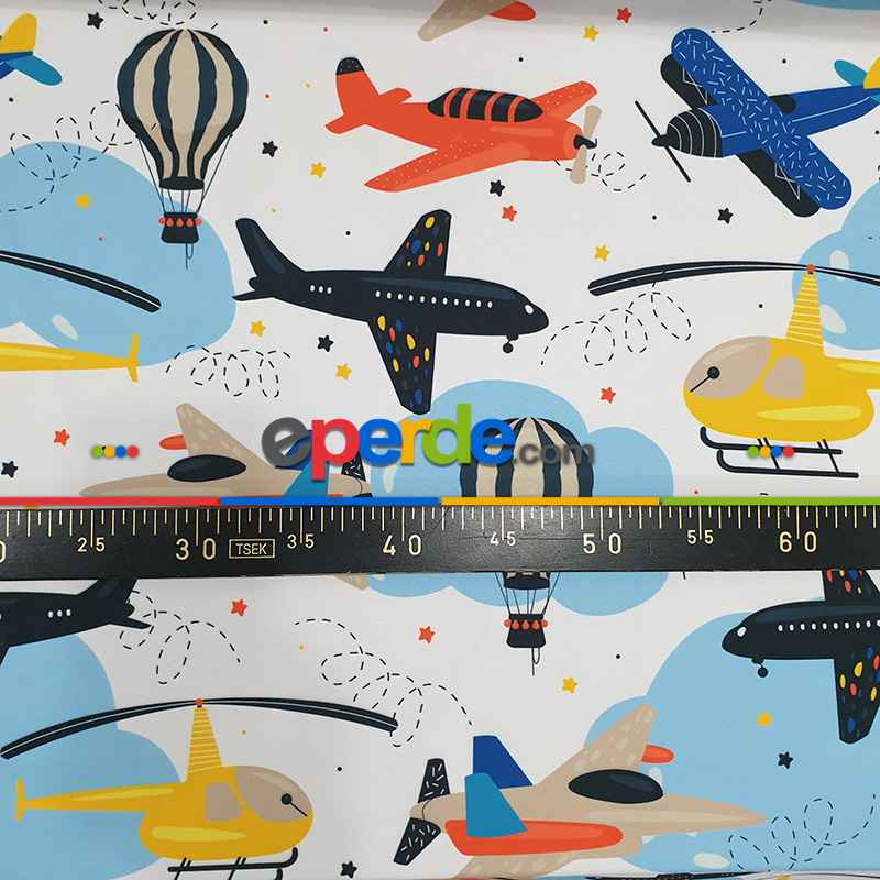 Uçak Helikopter Desenli Fon Perde Evm801 Kumaşı Kalındır Duck Bezi Değildir- Siyah-Sarı-Beyaz