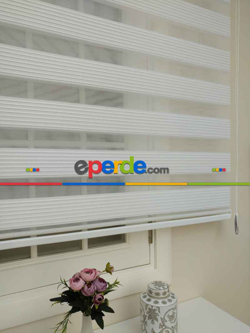 Oturma Odası - Geniş Düz Plise Zebra Perde-ekru Pile- Ekru