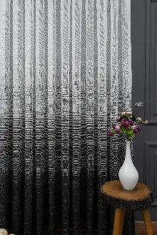 Genç Odası - Çizgi Modern Desenli Örme Tül - Siyah ( Degrade Geçişli )