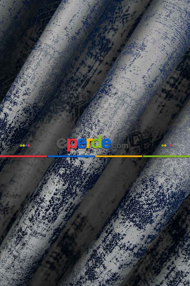 Oturma Odası - PatineDesenli Mavi Gri - Jakar Fon Perde