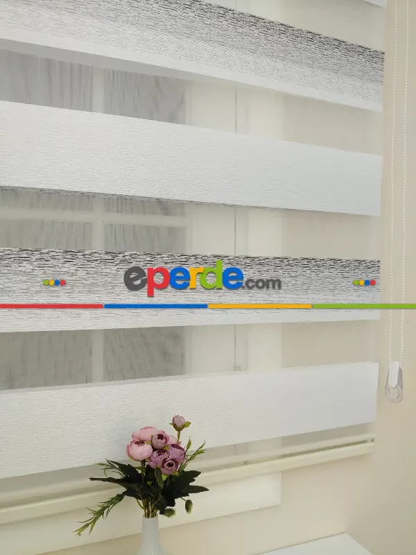 Ekru - Gri Detaylı Zebra Perde 2021 Elit- Gri-füme-antrasit-ekru