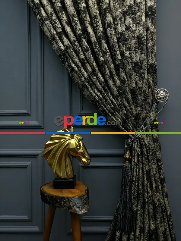 Yatak Odası - PatineDesenli Modern Desenli Jakarlı Salon Fon Perdesi 2021 Seriemodern Desenli Jakarlı Salon Fon Perdesi 2021 Series Özel Renkler- Siyah-bej-gri Açık-gri Koyu