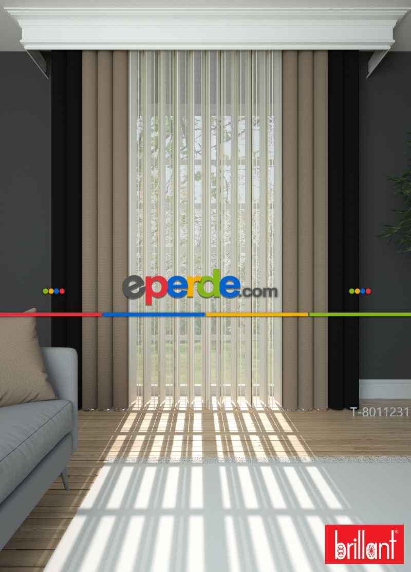 Brillant Akıllı Tül Siyah-açık Kahverengi Perde Tül Dikey Zebra Perde Düz 1. Kalite