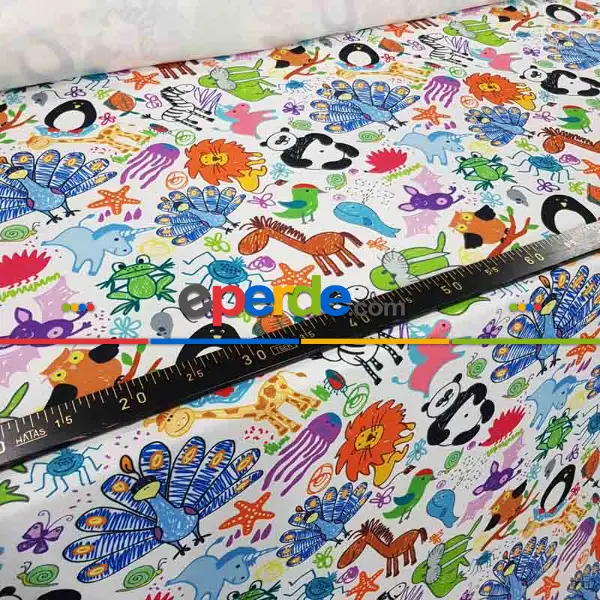 Bebek Odası Fon Perde - Hayvan Desenli Fon Perde Evm693 Kumaşı Kalındır Duck Bezi Değildir- Yeşil