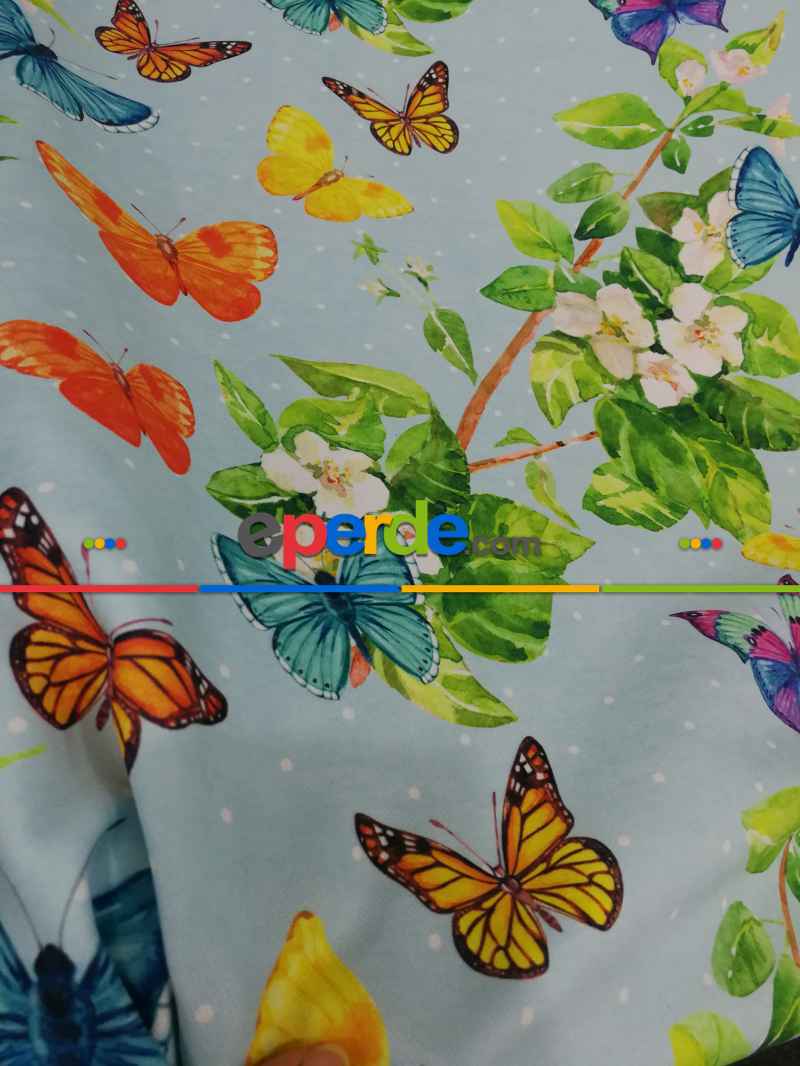 Mutfak Perdesi Kanat Fon Perde Kelebek Desenli- Yeşil