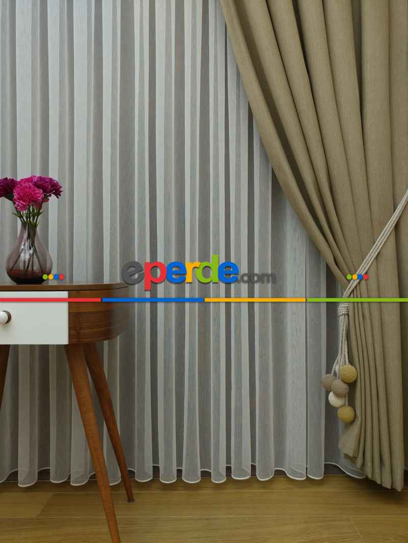 Mutfak Tül Perde - Mutfak Perdesi- Krem Açık