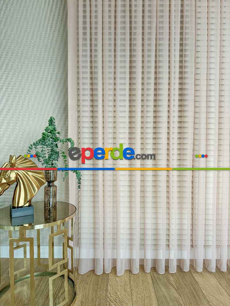 Gül Kurusu Grek Zemin Düz Tül Perde - Kurşunlu