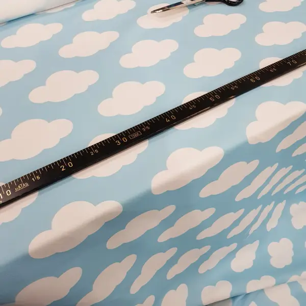 Bulut Desenli Fon Perde Evm484-1 Kumaşı Kalındır Duck Bezi Değildir- Beyaz-Mavi Açık