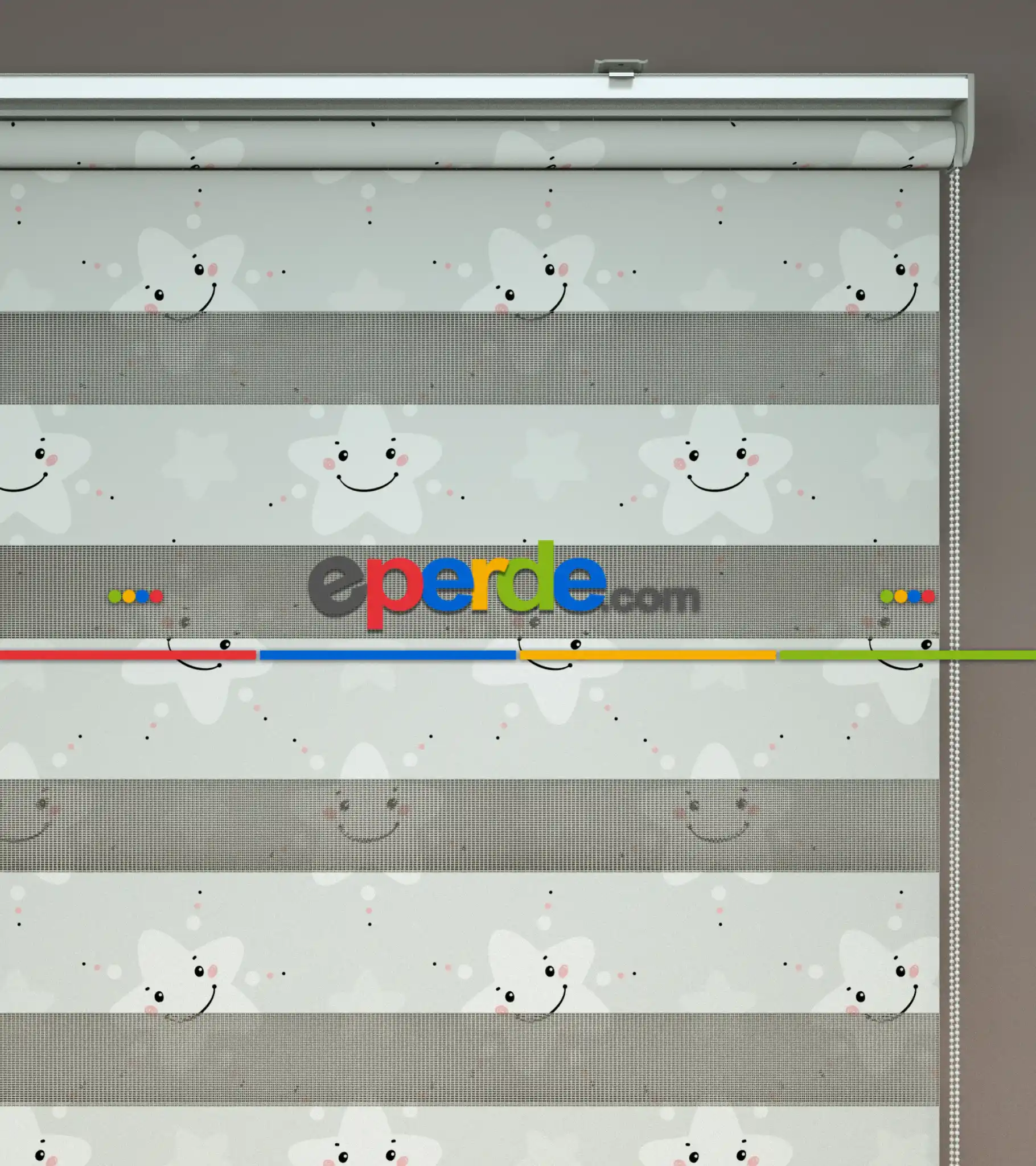 Yıldız Desenli Baskılı Zebra Perde- Çok Renkli