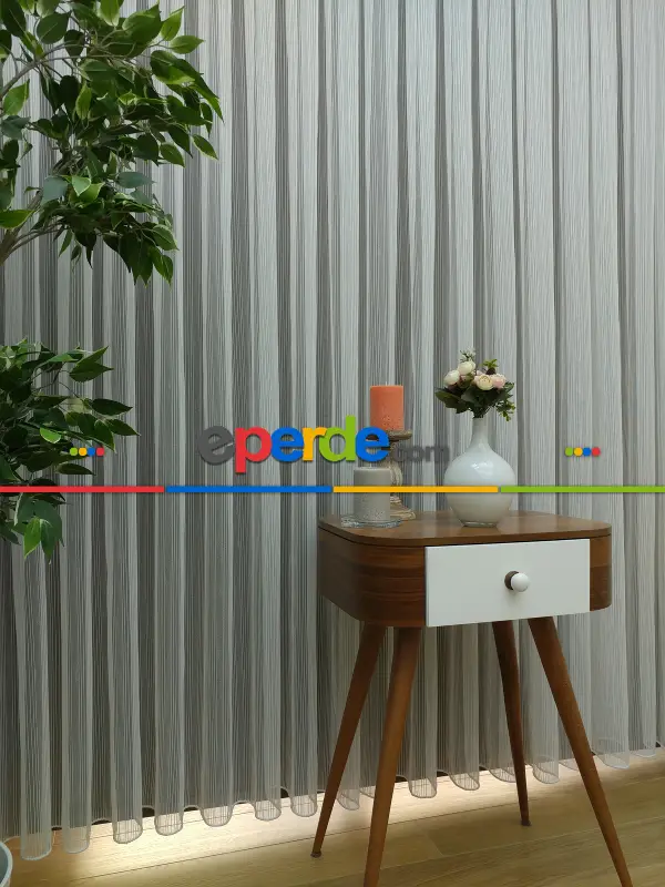 Boyuna Zincir Tül Perde- Ekru - Kurşunlu Tül