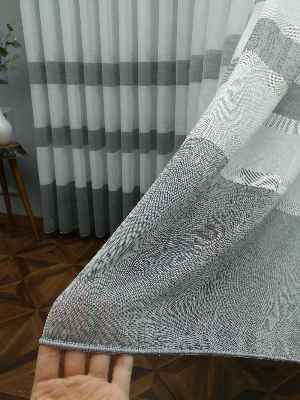 2021 Sezonu - Düz Tül - Keten Gri Bantlı Tül - Ütü İstemez- Gri-füme-antrasit-ekru